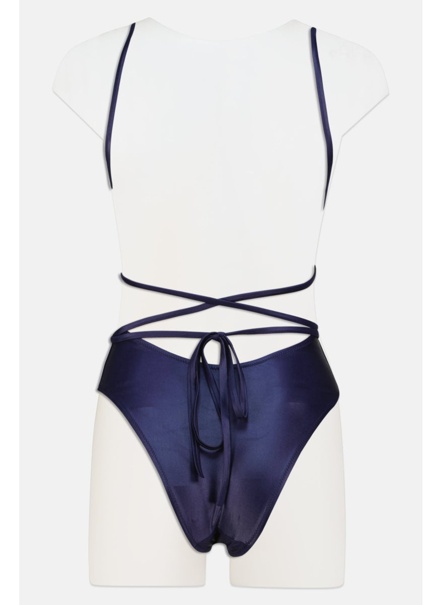 UNDIZ Women Swimwear Plain One Piece, Navy  - Image 2