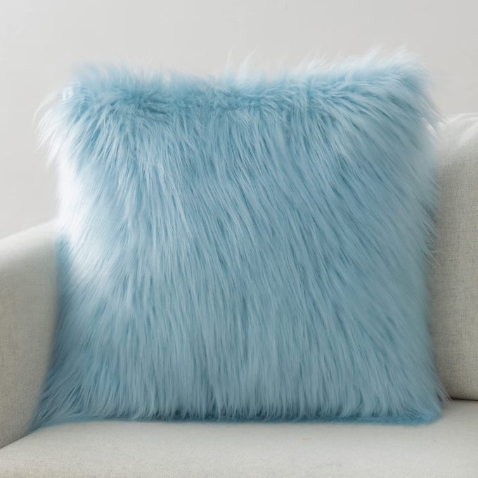 FAUX FUR SOLID DECORATIVE PILLOW COVER FLUFFY THROW PILLOW MONGOLIAN LUXURY FUZZY PILLOW CASE CUSHION COVER FOR BEDROOM AND COUCHLIGHT BLUE 18 X 18 INCHES