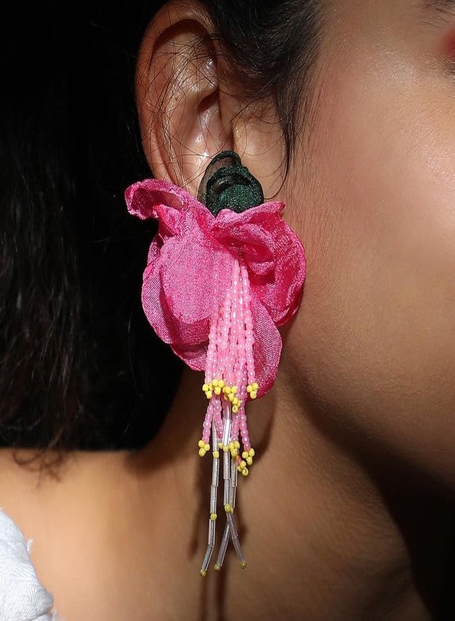 SOHI Women's The Florelle Drop Earrings For Casual Wear | Rose Pink Colour | Push Back Closure | Artificial Beads | Fashion Drop Earrings For Women & Girls - Image 5