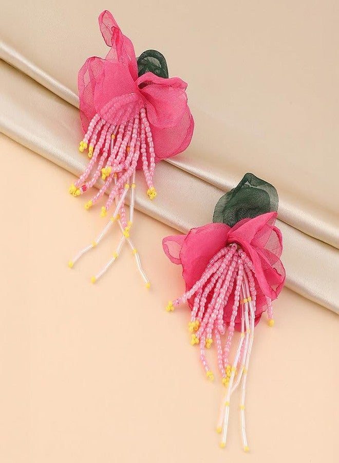 SOHI Women's The Florelle Drop Earrings For Casual Wear | Rose Pink Colour | Push Back Closure | Artificial Beads | Fashion Drop Earrings For Women & Girls - Image 2