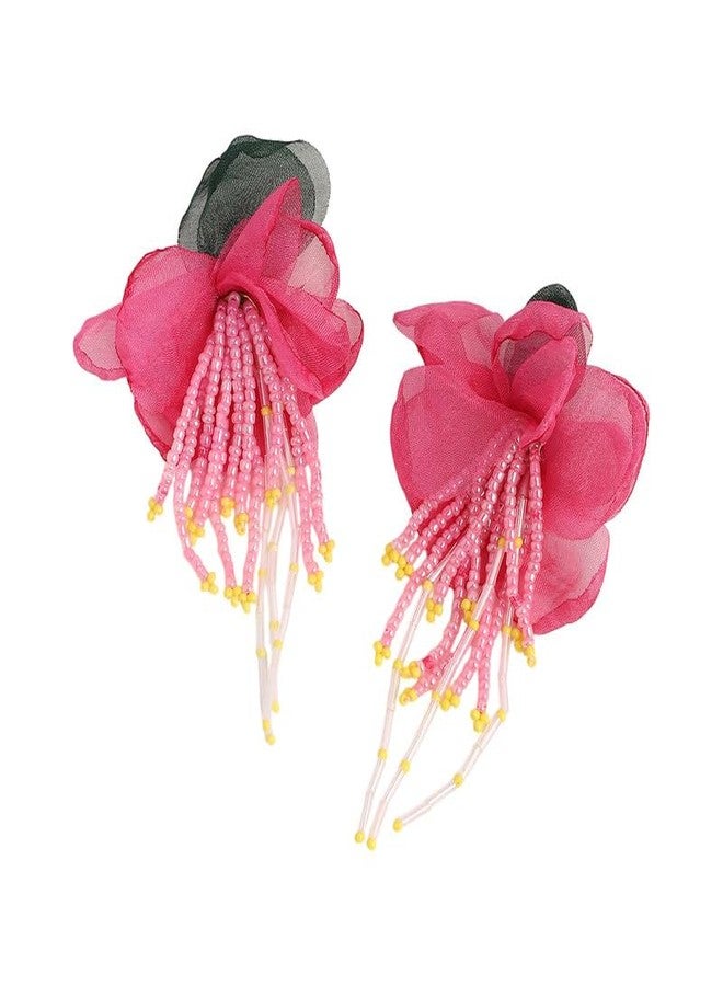 SOHI Women's The Florelle Drop Earrings For Casual Wear | Rose Pink Colour | Push Back Closure | Artificial Beads | Fashion Drop Earrings For Women & Girls - Image 1