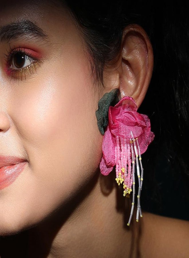 SOHI Women's The Florelle Drop Earrings For Casual Wear | Rose Pink Colour | Push Back Closure | Artificial Beads | Fashion Drop Earrings For Women & Girls - Image 4