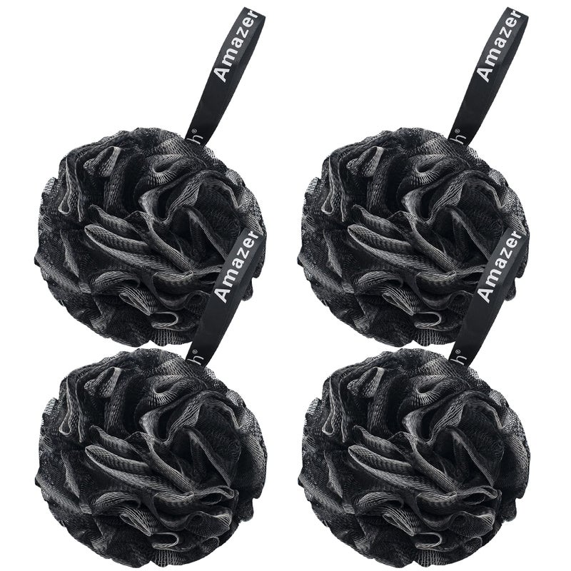 AmazerBath Loofah Sponge 75g/Piece, Loofah for Men Body Scrubber - Bath Sponge Loofa Set of 4 Black (Large) - Image 1