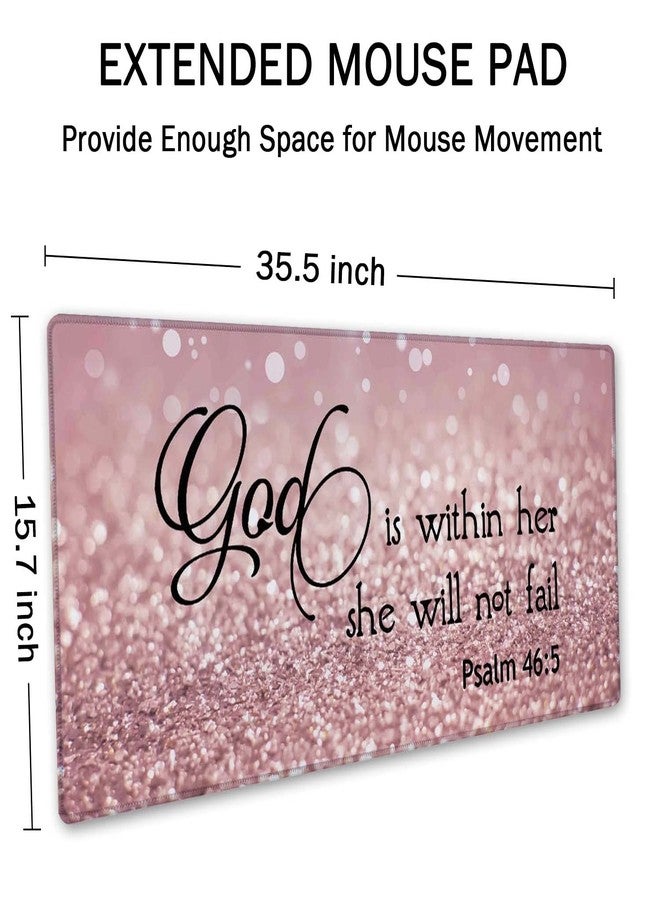 SSOIU Bible Verse Mouse Pad 35.5 X 15.7 Inch XXL Full Desk Mousepad Extended Large Non-Slip Rubber Base Waterproof Big Keyboard Mat with Stitched Edges - PSALM 46:5 God is Within Her,She Will not Fall - Image 2