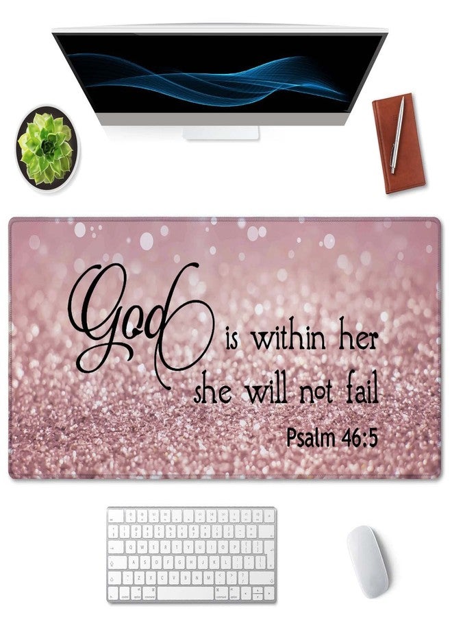 SSOIU Bible Verse Mouse Pad 35.5 X 15.7 Inch XXL Full Desk Mousepad Extended Large Non-Slip Rubber Base Waterproof Big Keyboard Mat with Stitched Edges - PSALM 46:5 God is Within Her,She Will not Fall - Image 3