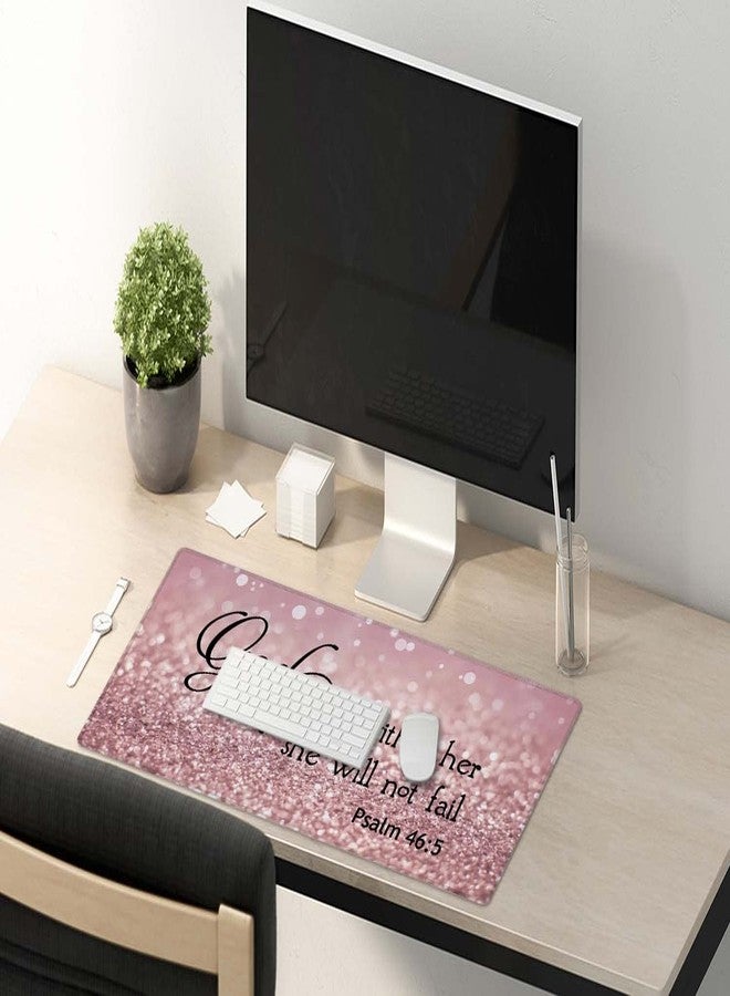 SSOIU Bible Verse Mouse Pad 35.5 X 15.7 Inch XXL Full Desk Mousepad Extended Large Non-Slip Rubber Base Waterproof Big Keyboard Mat with Stitched Edges - PSALM 46:5 God is Within Her,She Will not Fall - Image 5