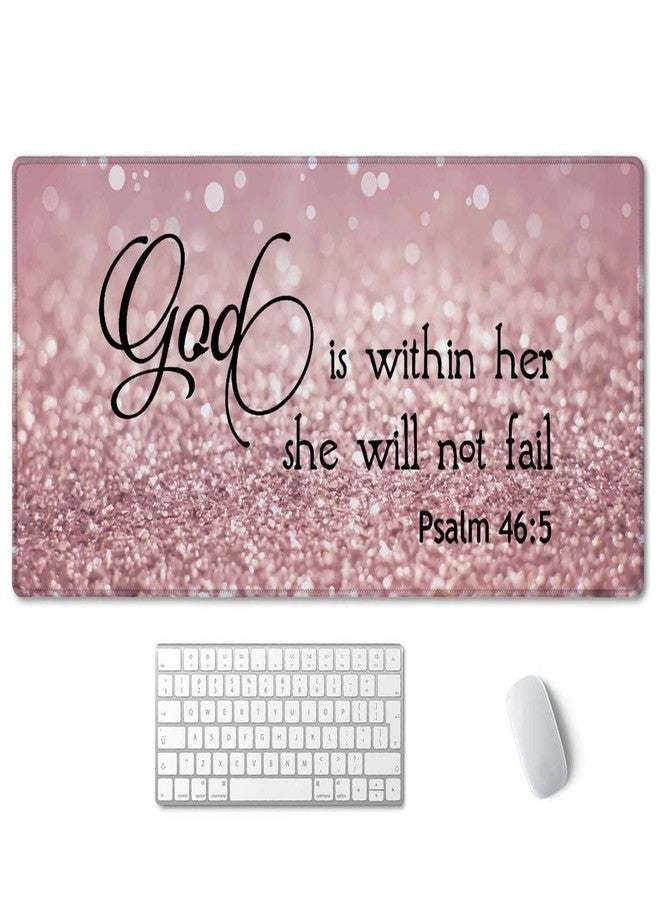 SSOIU Bible Verse Mouse Pad 35.5 X 15.7 Inch XXL Full Desk Mousepad Extended Large Non-Slip Rubber Base Waterproof Big Keyboard Mat with Stitched Edges - PSALM 46:5 God is Within Her,She Will not Fall - Image 1