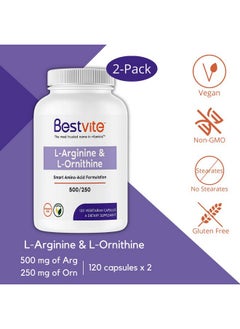 BESTVITE Larginine Lornithine 500250 (240 Vegetarian Capsules) (120 X 2) No Stearates No Fillers Vegan Non Gmo Gluten Free No Calcium Silicate  - Image 4