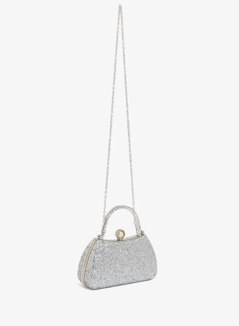Khizana Silver Sparkle Top Handle Clutch
