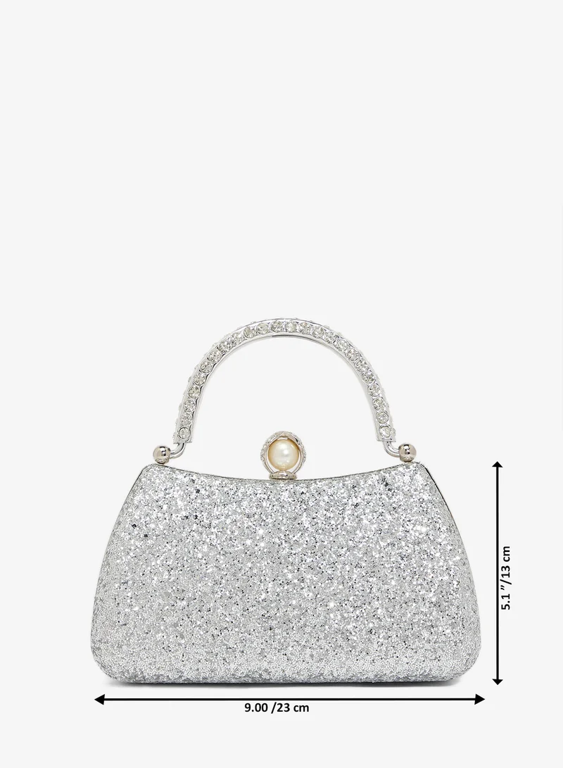 Khizana  Silver Sparkle Top Handle Clutch for Women | Best Price UAE