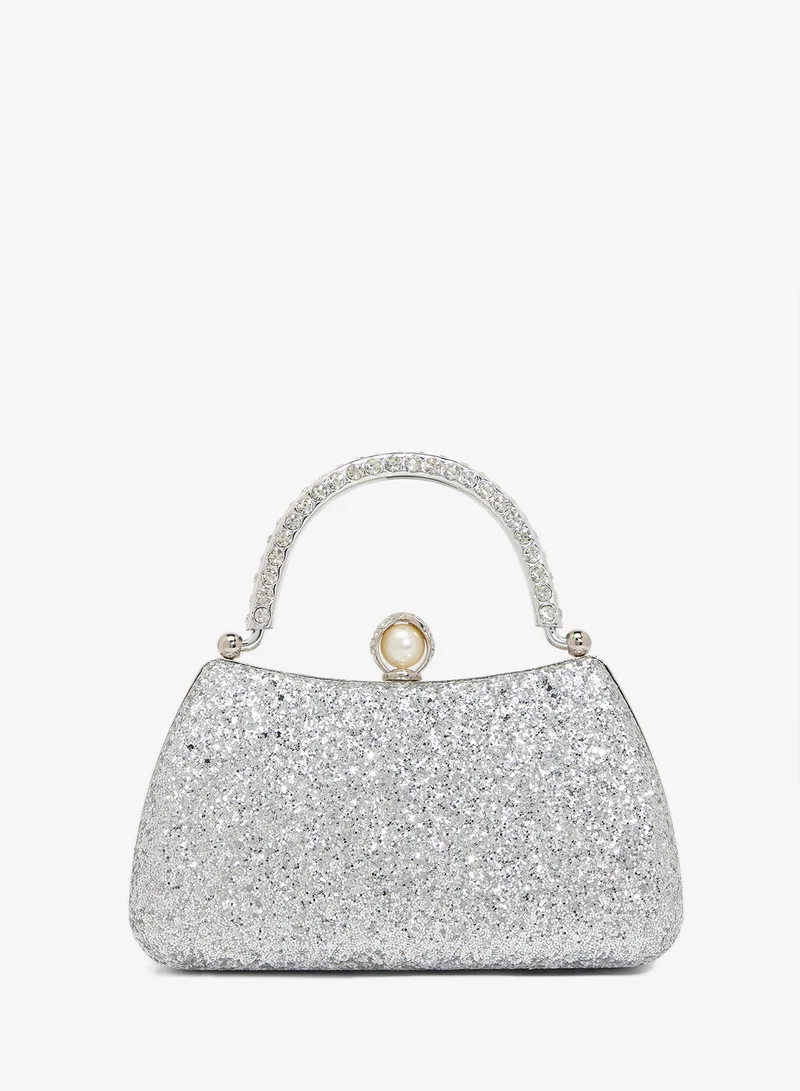 Khizana Silver Sparkle Top Handle Clutch