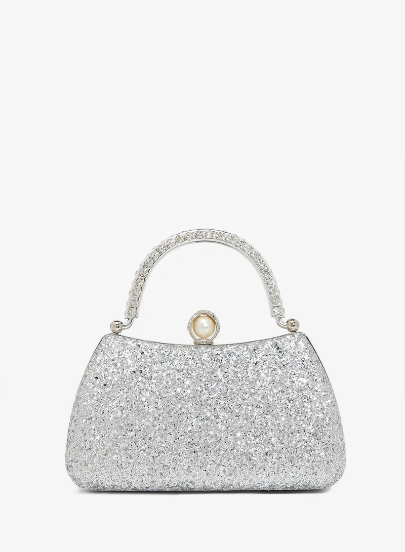Khizana Silver Sparkle Top Handle Clutch