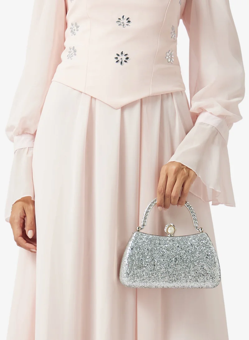 Silver Sparkle Top Handle Clutch