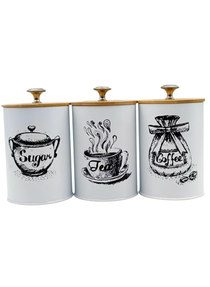 Arabest Triple-Lock Airtight Coffee Canisters (3-Pack) - Premium Stainless Steel & Bamboo Food Storage for Coffee Beans, Tea, Sugar | 40oz Kitchen Pantry Organizers with Wide-Mouth Design  - Image 1