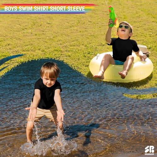 Smarash Boys Rash Guard Short Sleeve UPF 50+ Sun Protection Swim Shirt Rashguard Fishing Surf Quick Dry Cool Beach Clothes for Toddler Youth Kids Black Size 10-12 - Image 2