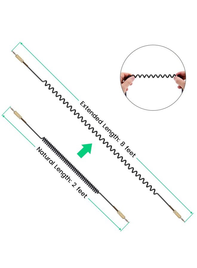 weishan Car Aux Cord, 3.5mm Coiled Male to Male Stereo Audio Cable Aux Cord Replacement for Alexa Dot, Headphones, Home Stereos, Speaker, iPhone, iPad, iPod, 2ft to 8ft Long - Image 2