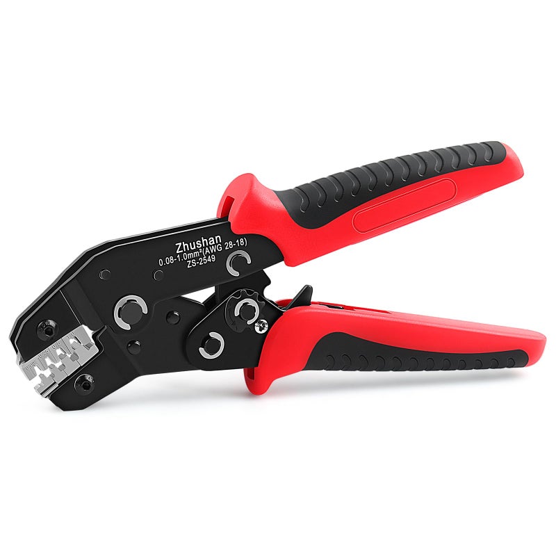 Zhushan ZS-2549 Precision Ratcheting Crimping Tool for JST, Molex, Dupont Terminals â€“ Fits ZH 1.5mm, PH 2.0mm, XH 2.5mm, VH 3.96mm, Dupont 2.54mm, AWG 28-18 (0.08-1.0mmÂ²) â€“ Professional Wire Crimper - Image 1