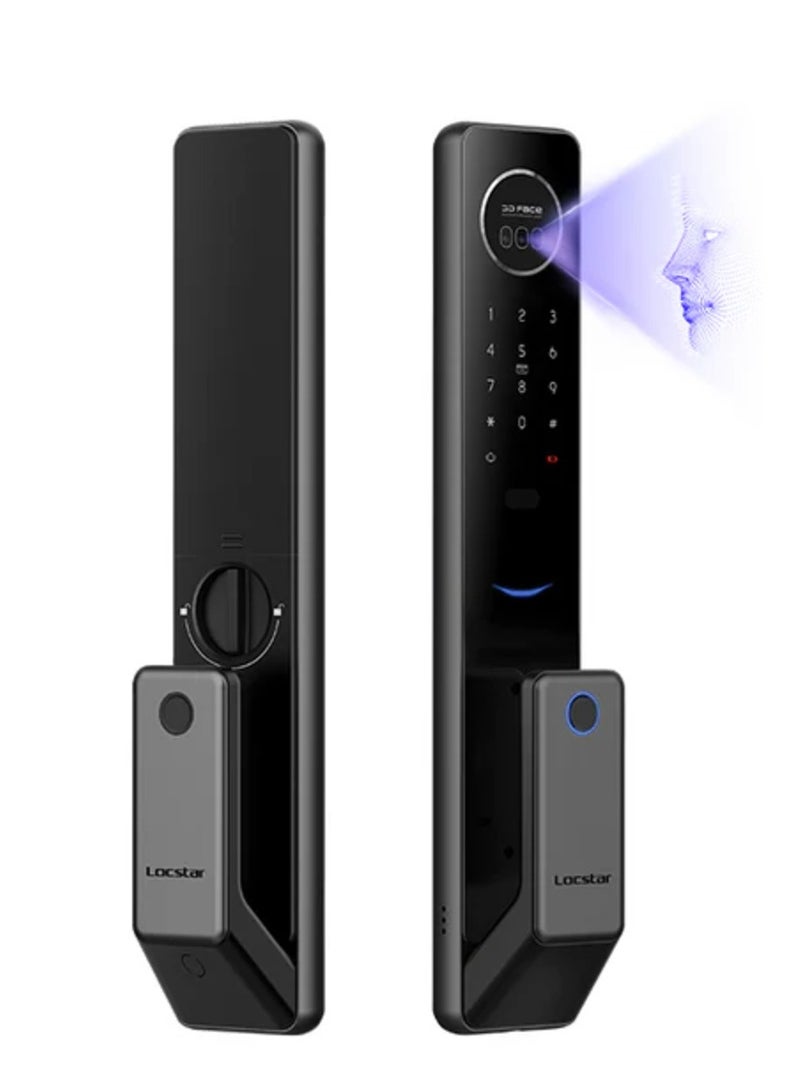 Locstar - 6 in1 TT lock APP Face Recognition Fingerprint Code Card Digital Smart Door Lock Doorbell Face Card App  Fingerprint Password  Key Unlock Smart Glass Door Handle Lock For Home And Apartment-Grey - Image 1