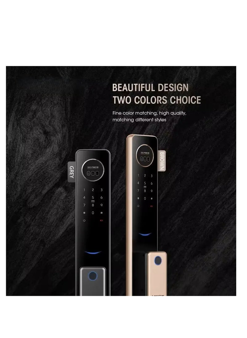 Locstar - 6 in1 TT lock APP Face Recognition Fingerprint Code Card Digital Smart Door Lock Doorbell Face Card App  Fingerprint Password  Key Unlock Smart Glass Door Handle Lock For Home And Apartment-Grey - Image 1
