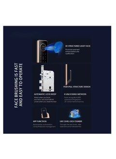 Locstar 6 in1 TT lock APP Face Recognition Fingerprint Code Card Digital Smart Door Lock Doorbell Face Card App  Fingerprint Password  Key Unlock Smart Glass Door Handle Lock For Home And Apartment-Grey  - Image 4