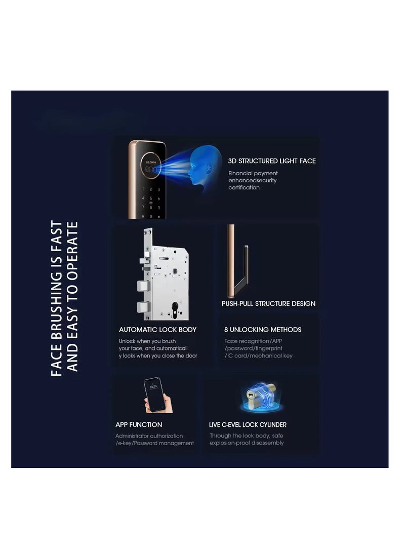 Locstar - 6 in1 TT lock APP Face Recognition Fingerprint Code Card Digital Smart Door Lock Doorbell Face Card App  Fingerprint Password  Key Unlock Smart Glass Door Handle Lock For Home And Apartment-Grey - Image 1