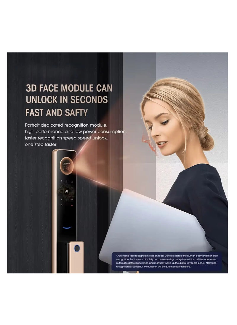 Locstar - 6 in1 TT lock APP Face Recognition Fingerprint Code Card Digital Smart Door Lock Doorbell Face Card App  Fingerprint Password  Key Unlock Smart Glass Door Handle Lock For Home And Apartment-Grey - Image 1