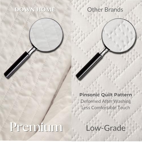 DOWN HOME King Quilt Bedding Set with Shams, Vintage Washed Soft Quilted Blanket Thin Comforter Lightweight Bedspread Coverlet Bed Cover, Brushed Microfiber Stripe Stitching, Linen White, 104"x90" - Image 3