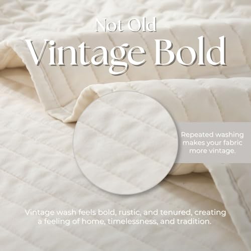 DOWN HOME King Quilt Bedding Set with Shams, Vintage Washed Soft Quilted Blanket Thin Comforter Lightweight Bedspread Coverlet Bed Cover, Brushed Microfiber Stripe Stitching, Linen White, 104"x90" - Image 4