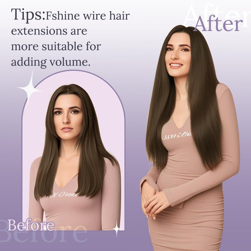 Fshine Invisible Wire Hair Extensions 18 Inch Medium Brown Secret Wire Hair Extensions with Transparent Fish Line Adjustable Layered Hairpiece Straight Human Hair 80 G - Image 5