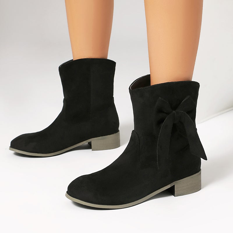 Early Spring Supply Low-Heeled Suede 40-48 Large Size Sweet Bow Casual Short Boots - Image 2