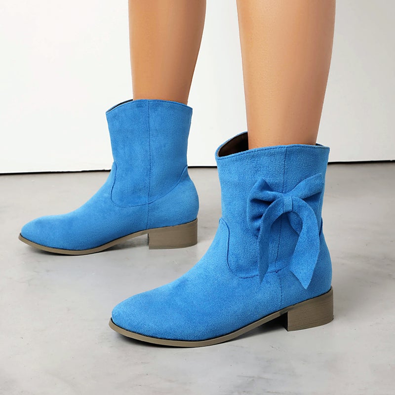 Early Spring Supply Low-Heeled Suede 40-48 Large Size Sweet Bow Casual Short Boots - Image 3