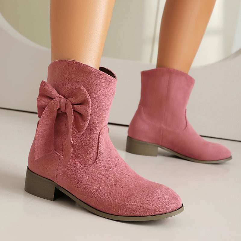 Early Spring Supply Low-Heeled Suede 40-48 Large Size Sweet Bow Casual Short Boots - Image 4
