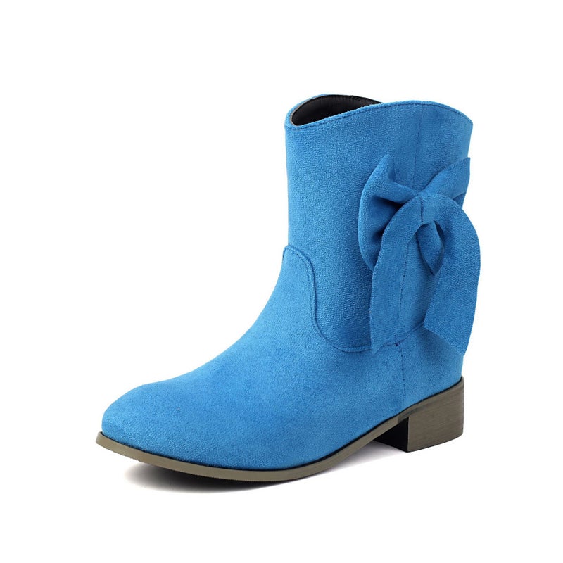 Early Spring Supply Low-Heeled Suede 40-48 Large Size Sweet Bow Casual Short Boots - Image 1