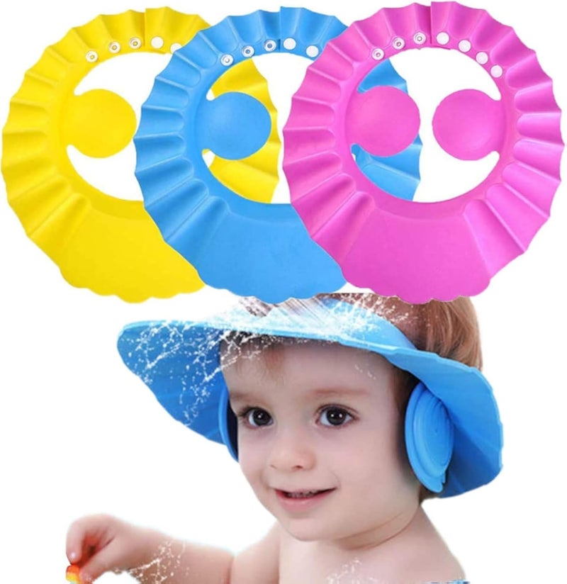 IFAN® Shower Cap for Baby with Ear Shield Cover Sun Cap Hairs Cutting Cap for Baby Made of Soft and Healthy Material Adjustable Strap Visor Bath Cap for Kids Toddler Children (YELLOW/PINK) (PINK)