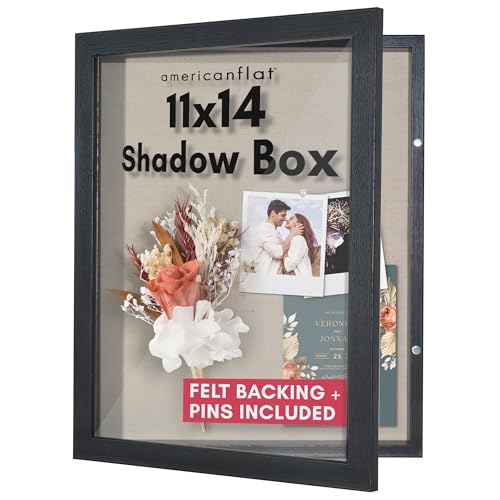 Americanflat Front Opening 11x14 Shadow Box Frame with ShatterResistant Glass Silhouette Collection Shadow Box Display Case for Tabletop and Wall Display Black