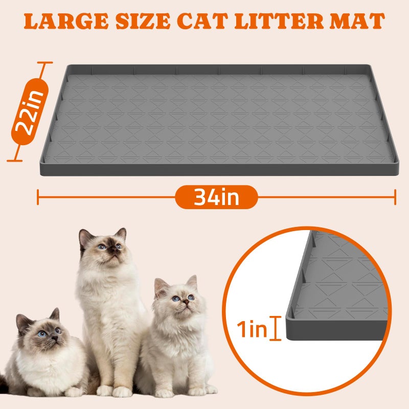 Pawtners Large Cat Litter Mat for Litter Box 2 Packs, 34" x 22" Waterproof Silicone Pad for Floor, Easy to Clean, Gray - Image 4