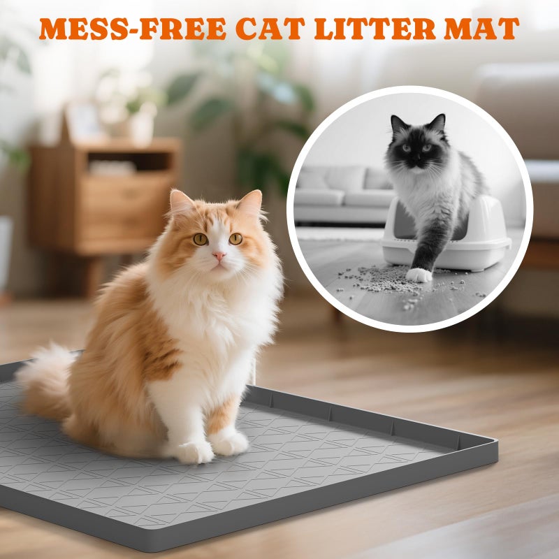 Pawtners Large Cat Litter Mat for Litter Box 2 Packs, 34" x 22" Waterproof Silicone Pad for Floor, Easy to Clean, Gray - Image 2