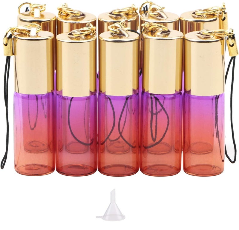 Newzoll Glass Roller Bottles 5ml Mini Purple Orange Gradient Roll On Vials Empty Sample Containers for Essential Oil Perfumes Lip Balms Pack of 10