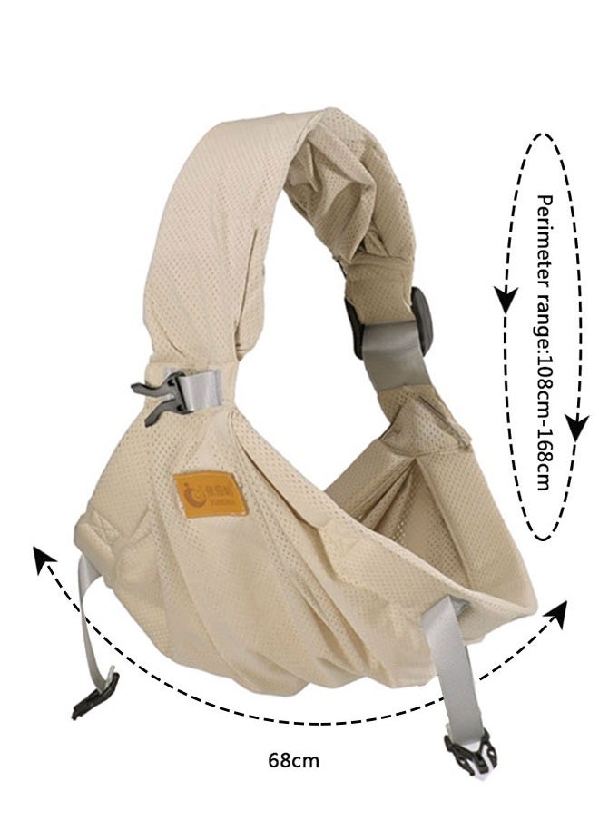 HAWAWA Baby Sling Carrier Breathable, Adjustable One Shoulder Labor-Saving Baby Holder Carrier, Mesh Half Wrapped Sling Hip Carrier for 0-36 Months Newborns, Infants and Toddlers Beige  - Image 2