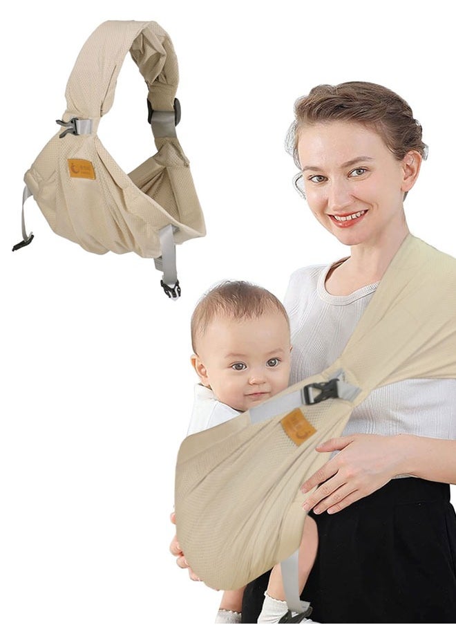HAWAWA Baby Sling Carrier Breathable, Adjustable One Shoulder Labor-Saving Baby Holder Carrier, Mesh Half Wrapped Sling Hip Carrier for 0-36 Months Newborns, Infants and Toddlers Beige  - Image 1