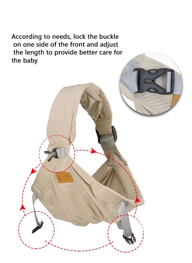 HAWAWA Baby Sling Carrier Breathable, Adjustable One Shoulder Labor-Saving Baby Holder Carrier, Mesh Half Wrapped Sling Hip Carrier for 0-36 Months Newborns, Infants and Toddlers Beige  - Image 4