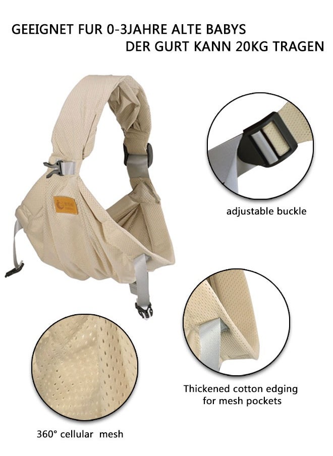 HAWAWA Baby Sling Carrier Breathable, Adjustable One Shoulder Labor-Saving Baby Holder Carrier, Mesh Half Wrapped Sling Hip Carrier for 0-36 Months Newborns, Infants and Toddlers Beige  - Image 3