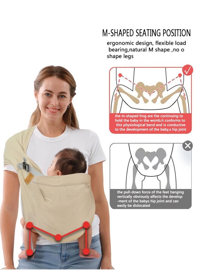 HAWAWA Baby Sling Carrier Breathable, Adjustable One Shoulder Labor-Saving Baby Holder Carrier, Mesh Half Wrapped Sling Hip Carrier for 0-36 Months Newborns, Infants and Toddlers Beige  - Image 5