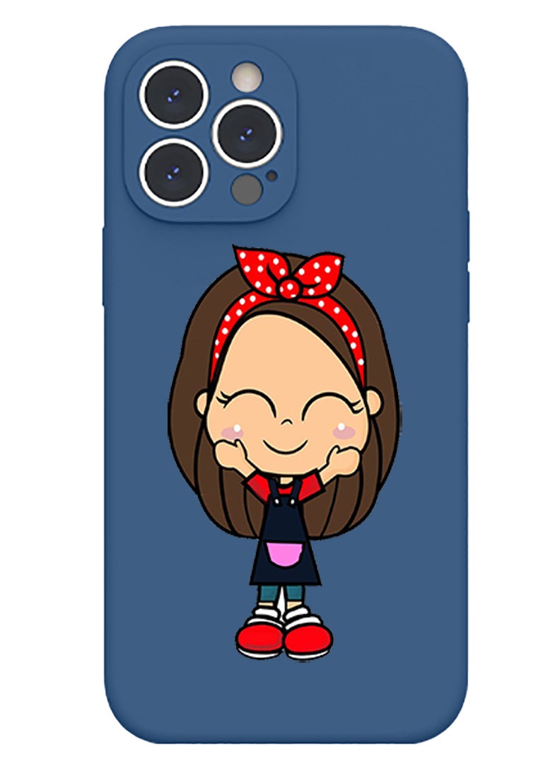 Theodor غطاء سليم واقي من السيليكون السائل مع حماية كاملة للجسم مضاد للخدش وصدمات لجهاز آيفون 13 برو ماكس أزرق - نظارات قوة الفتاة - Image 1