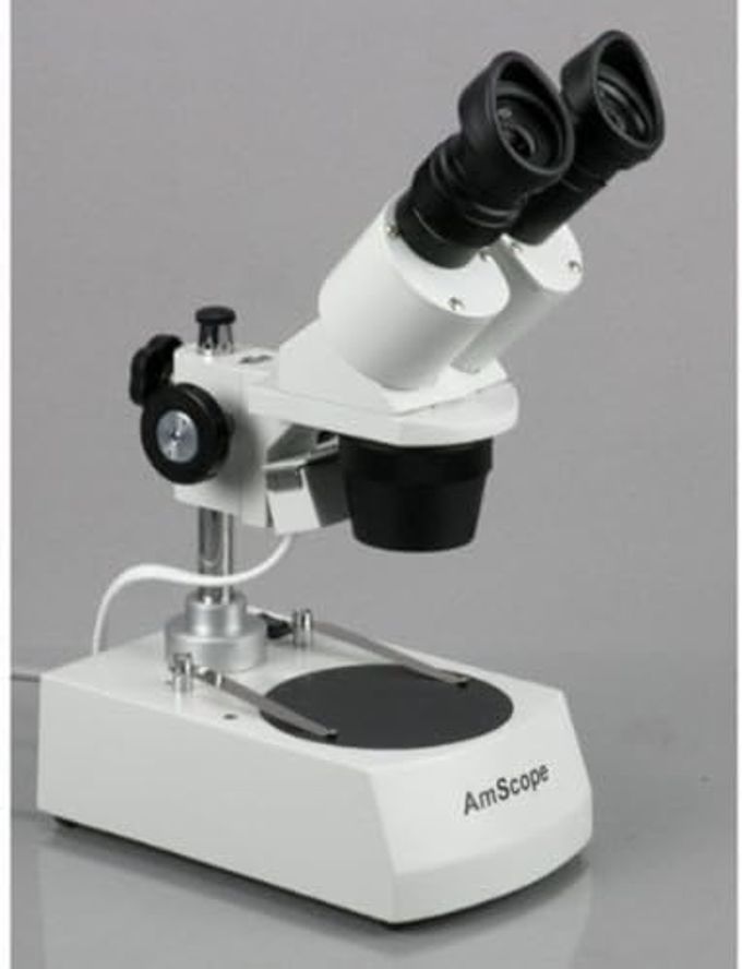 AmScope Se305R-Pz Forward Binocular Stereo Microscope, Wf10X And Wf20X Eyepieces, 10X-60X Magnification, 1X And 3X Objectives, Upper And Lower Halogen Light Source, Pillar Stand, 120V , White - Image 3