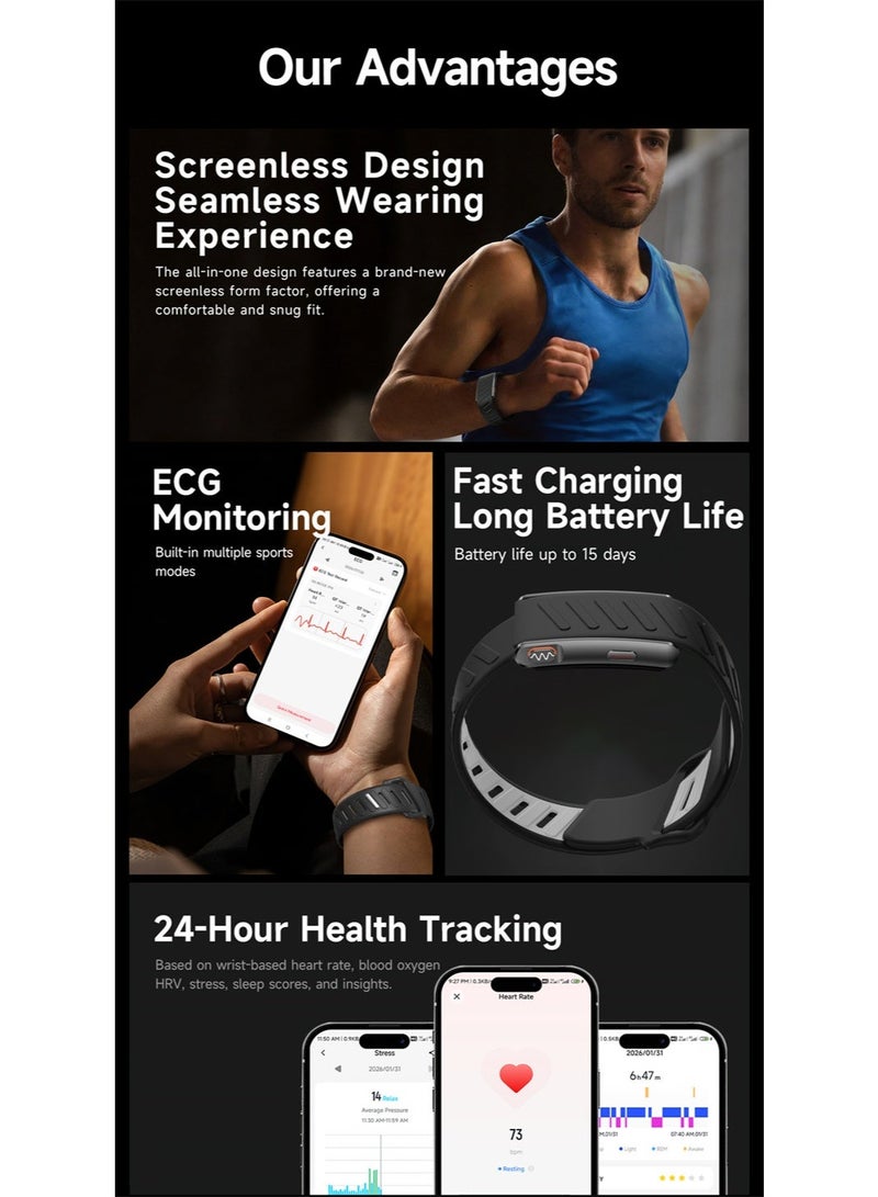 BlueFire Black Screenless Fitness Band – Heart Rate Monitor, Sleep Tracking, Step Counter, Calorie & Distance Tracker | Smart Screenless Fitness Tracker Bracelet for Men & Women | Multi-Sport Activity Band | 3ATM Waterproof Smart Health Wearable Device, App Control & Long Battery - Image 4