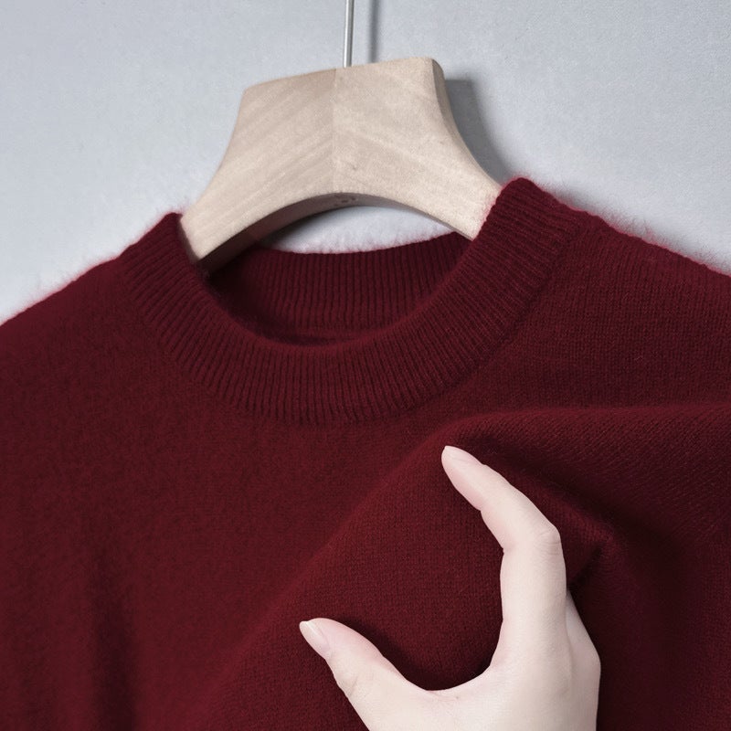 9 colors optional] semi-high collar solid color sweater mens round neck sweater casual fashion base shirt young and middle-aged simple Crewneck wine red