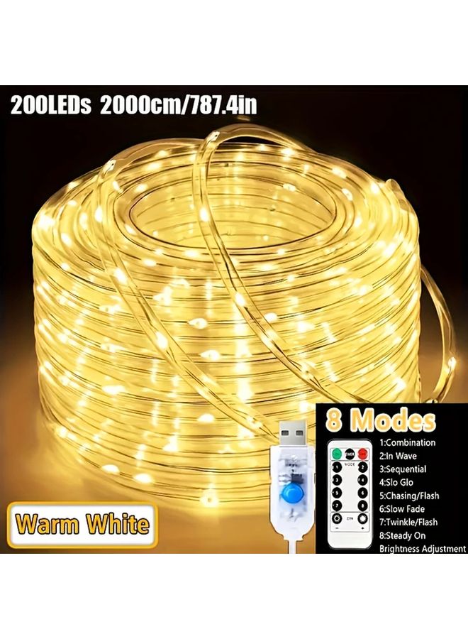 787.4 بوصة 200 مصباح LED شريط إضاءة دافئ أبيض مع جهاز تحكم عن بعد لتزيين حفلات الأعياد - Image 1