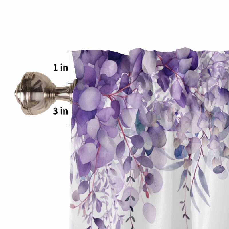 TweetyBed Curtain Valance for Windows Purple Eucalyptus Rod Pocket Valance Window Treatments 1 Panel Watercolor Leaves Short Curtains for Kitchen Windows Bathroom Bedroom 42x12in - Image 5