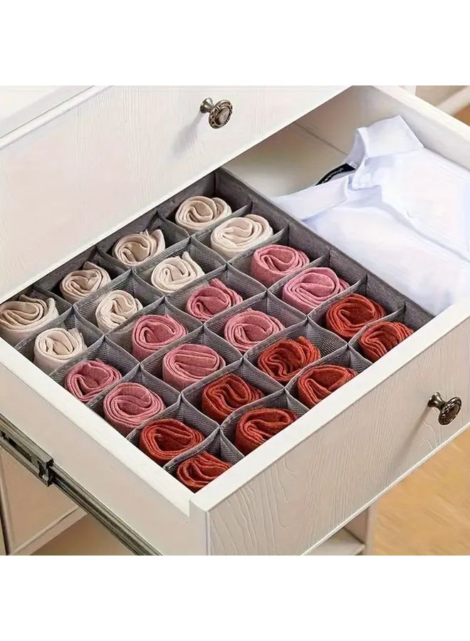 Grey 24 24 Two Piece Set Foldable Multi Compartment Wardrobe Storage Box Heavy Duty Nylon Underwear Sock Organizer With Grid Dividers Space Saving Collapsible Drawer For Closet Dresser Travel - Image 4